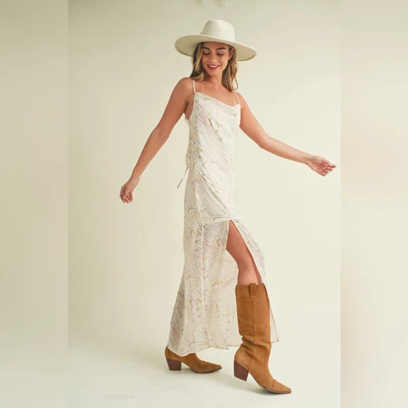 SILK SATIN MAXI DRESS WITH OPEN CROSS BACK STRAP - Picture 2 of 8